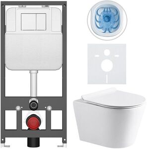 CERANO - Kompletný WC set Basic/Carlito - biela lesklá - WC tlačidlo Maxio/Biela - závesné - predstenová inštalácia - 48, 5x36, 5 CER-8050BD86033 vyobraziť