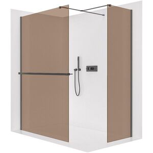 CERANO - Sprchová zástena Walk-in Onyx TL/P - 8 mm - hranatá vzpera + polička/držiak na uteráky - čierna matná, bronzové sklo - 160x60x200 CER-689641 vyobraziť