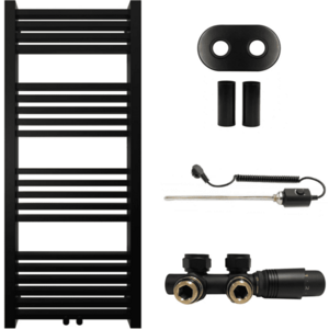CERANO - Kúpeľňový radiátorový set Franko - kombinované vykurovanie, termo tyč - stredové pripojenie 50 mm - 300W - čierna matná - 1200x500 mm CER-663337 vyobraziť