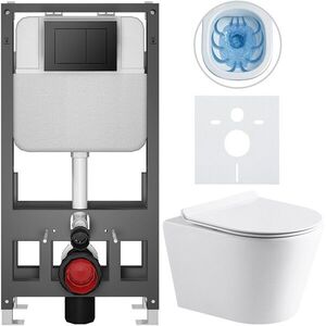 CERANO - Kompletný WC set Basic/Carlito - biela lesklá - WC tlačidlo Maxio/Čierna - voľne stojaca - predstenová inštalácia - 48, 5x36, 5 CER-8050BD86037 vyobraziť