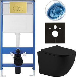 CERANO - Kompletný WC set Profi/Cesso - čierna matná - WC tlačidlo Duo. zlatá - predstenová inštalácia - 49x36 CER-8050BD84355 vyobraziť