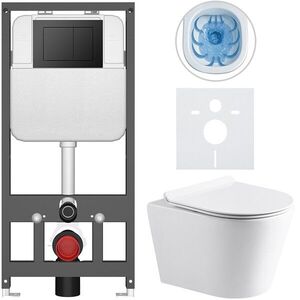 CERANO - Kompletný WC set Basic/Carlito - biela lesklá - WC tlačidlo Maxio/Čierna - závesné - predstenová inštalácia - 48, 5x36, 5 CER-8050BD86038 vyobraziť