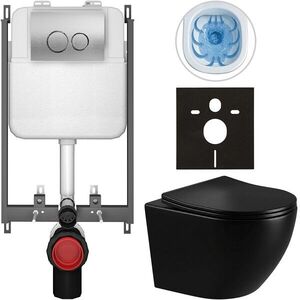 CERANO - Kompletný WC set Basic/Cesso - čierna lesklá - WC tlačidlo Dualo/Strieborná - na zamurovanie - 49x36 CER-8050BD86296 vyobraziť