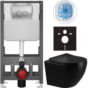 CERANO - Kompletný WC set Basic/Cesso - čierna lesklá - WC tlačidlo Dualo/Strieborná - voľne stojaca - predstenová inštalácia - 49x36 CER-8050BD86297 vyobraziť