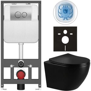 CERANO - Kompletný WC set Basic/Cesso - čierna lesklá - WC tlačidlo Dualo/Strieborná - závesné - predstenová inštalácia - 49x36 CER-8050BD86298 vyobraziť