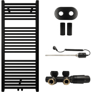 CERANO - Kúpeľňový radiátorový set Lincoln - kombinované vykurovanie, termo tyč - stredové pripojenie 50 mm - 300W - čierna matná - 1200x500 mm CER-663373 vyobraziť