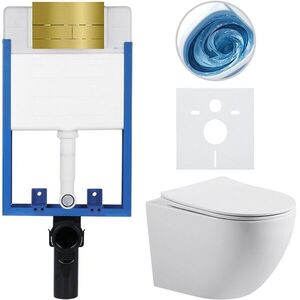 CERANO - Kompletný WC set Profi/Cesso - biela lesklá - WC tlačidlo Line. zlatá - na zamurovanie - 49x36 CER-8050BD84362 vyobraziť