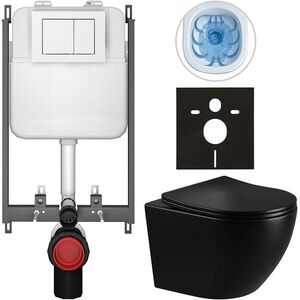 CERANO - Kompletný WC set Basic/Cesso - čierna lesklá - WC tlačidlo Maxio/Biela - na zamurovanie - 49x36 CER-8050BD86301 vyobraziť