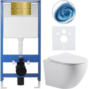 CERANO - Kompletný WC set Profi/Cesso - biela lesklá - WC tlačidlo Line. zlatá - predstenová inštalácia - 49x36 CER-8050BD84363 vyobraziť