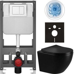 CERANO - Kompletný WC set Basic/Cesso - čierna lesklá - WC tlačidlo Maxio/Biela - voľne stojaca - predstenová inštalácia - 49x36 CER-8050BD86302 vyobraziť