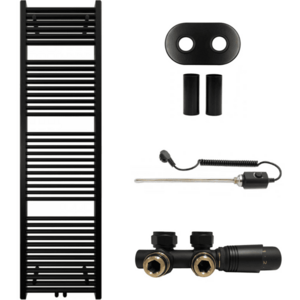 CERANO - Kúpeľňový radiátorový set Lincoln - kombinované vykurovanie, termo tyč - stredové pripojenie 50 mm - 300W - čierna matná - 1800x500 mm CER-663385 vyobraziť