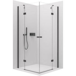 CERANO - Sprchovací kút Marino Duo Ľ/P - 6 mm - čierna matná, transparentné sklo - 110x90x190 - pántový CER-480205 vyobraziť