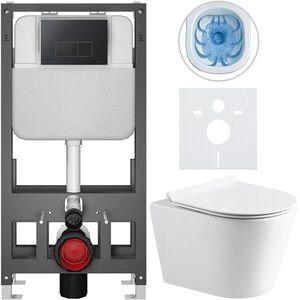 CERANO - Kompletný WC set Basic/Carlito - biela lesklá - WC tlačidlo Modulo/Čierna - voľne stojaca - predstenová inštalácia - 48, 5x36, 5 CER-8050BD86052 vyobraziť
