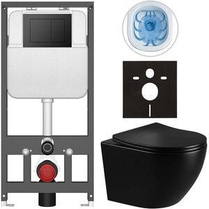 CERANO - Kompletný WC set Basic/Cesso - čierna lesklá - WC tlačidlo Maxio/Čierna - závesné - predstenová inštalácia - 49x36 CER-8050BD86308 vyobraziť