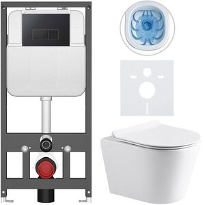 CERANO - Kompletný WC set Basic/Carlito - biela lesklá - WC tlačidlo Modulo/Čierna - závesné - predstenová inštalácia - 48, 5x36, 5 CER-8050BD86053 vyobraziť