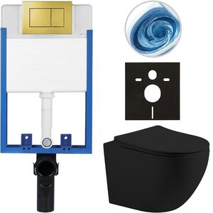 CERANO - Kompletný podomietkový WC set Lite/Cesso - čierna matná - WC tlačidlo Classic, zlatá - na zamurovanie - 49x36 CER-512031 vyobraziť