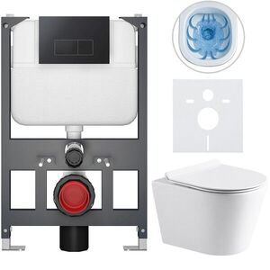 CERANO - Kompletný WC set Basic/Carlito - biela lesklá - WC tlačidlo Modulo/Čierna - závesné - nízky modul - predstenová inštalácia - 48, 5x36, 5 CER-8050BD86054 vyobraziť