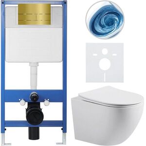 CERANO - Kompletný WC set Profi/Cesso - biela matná - WC tlačidlo Line. zlatá - predstenová inštalácia - 49x36 CER-8050BD84373 vyobraziť