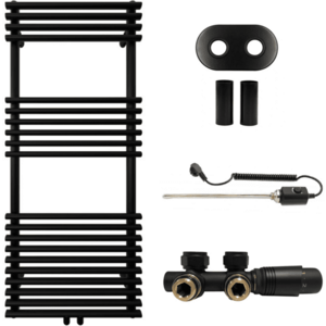 CERANO - Kúpeľňový radiátorový set Luigi - kombinované vykurovanie, termo tyč - stredové pripojenie 50 mm - 300W - čierna matná - 1200x500 mm CER-663424 vyobraziť