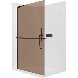 CERANO - Sprchová zástena Walk-in Onyx L-ľavá vzpera - 8 mm + polička / držiak na uteráky - čierna matná, bronzové sklo - 140x200 CER-689956 vyobraziť