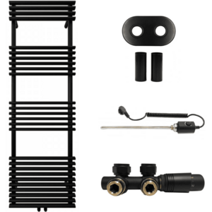 CERANO - Kúpeľňový radiátorový set Luigi - kombinované vykurovanie, termo tyč - stredové pripojenie 50 mm - 600W - čierna matná - 1600x500 mm CER-663427 vyobraziť