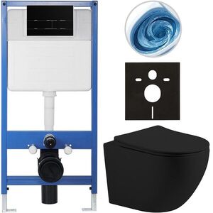 CERANO - Kompletný WC set Profi/Cesso - čierna matná - WC tlačidlo Line/Čierna lesklá - predstenová inštalácia - 49x36 CER-8050BD84379 vyobraziť