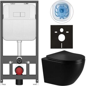 CERANO - Kompletný WC set Basic/Cesso - čierna lesklá - WC tlačidlo Modulo/Biela - závesné - predstenová inštalácia - 49x36 CER-8050BD86318 vyobraziť