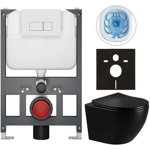 CERANO - Kompletný WC set Basic/Cesso - čierna lesklá - WC tlačidlo Modulo/Biela - závesné - nízky modul - predstenová inštalácia - 49x36 CER-8050BD86319 vyobraziť