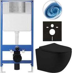 CERANO - Kompletný WC set Profi/Cesso - čierna matná - WC tlačidlo Line/Nerez - predstenová inštalácia - 49x36 CER-8050BD84381 vyobraziť