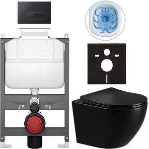 CERANO - Kompletný WC set Basic/Cesso - čierna lesklá - WC tlačidlo Modulo/Čierna - ovládanie zhora - predstenová inštalácia - 49x36 CER-8050BD86320 vyobraziť