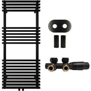 CERANO - Kúpeľňový radiátorový set Luigi - ústredné vykurovanie - stredové pripojenie 50 mm - 545W - čierna matná - 1200x500 mm CER-663436 vyobraziť