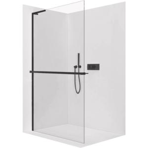 CERANO - Sprchová zástena Walk-in Onyx L-ľavá vzpera - 10 mm + polička / držiak na uteráky - čierna matná, transparentné sklo - 160x200 CER-8050BD73767 vyobraziť