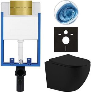 CERANO - Kompletný WC set Profi/Cesso - čierna matná - WC tlačidlo Line. zlatá - na zamurovanie - 49x36 CER-8050BD84382 vyobraziť