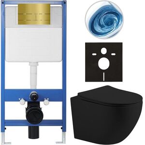 CERANO - Kompletný WC set Profi/Cesso - čierna matná - WC tlačidlo Line. zlatá - predstenová inštalácia - 49x36 CER-8050BD84383 vyobraziť