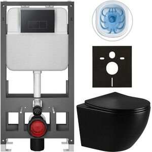 CERANO - Kompletný WC set Basic/Cesso - čierna lesklá - WC tlačidlo Modulo/Čierna - voľne stojaca - predstenová inštalácia - 49x36 CER-8050BD86322 vyobraziť