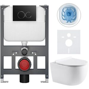 CERANO - Kompletný WC set Basic/Felci - biela lesklá - WC tlačidlo Dualo/Čierna - závesné - nízky modul - predstenová inštalácia - 53x37 CER-8050BD86069 vyobraziť