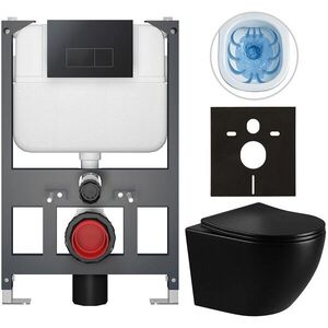 CERANO - Kompletný WC set Basic/Cesso - čierna lesklá - WC tlačidlo Modulo/Čierna - závesné - nízky modul - predstenová inštalácia - 49x36 CER-8050BD86324 vyobraziť