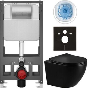 CERANO - Kompletný WC set Basic/Cesso - čierna lesklá - WC tlačidlo Modulo/Strieborná - voľne stojaca - predstenová inštalácia - 49x36 CER-8050BD86327 vyobraziť