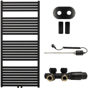 CERANO - Kúpeľňový radiátorový set Vincenzo - kombinované vykurovanie, termo tyč - stredové pripojenie 50 mm - 600W - čierna matná - 1340x600 mm CER-663508 vyobraziť