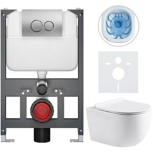 CERANO - Kompletný WC set Basic/Felci - biela lesklá - WC tlačidlo Dualo/Strieborná - závesné - nízky modul - predstenová inštalácia - 53x37 CER-8050BD86074 vyobraziť