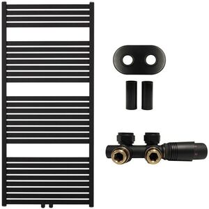 CERANO - Kúpeľňový radiátorový set Vincenzo - ústredné vykurovanie - stredové pripojenie 50 mm - 600W - čierna matná - 1340x600 mm CER-663532 vyobraziť