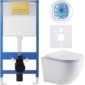 CERANO - Kompletný podomietkový WC set Lite/Cesso - biela lesklá - WC tlačidlo Slim, zlatá - predstenová inštalácia / sadrokartón - 49x36 CER-367254 vyobraziť