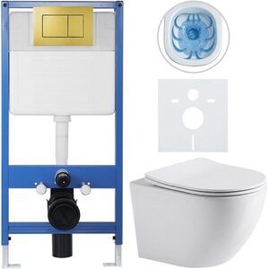 CERANO - Kompletný podomietkový WC set Lite/Cesso - biela lesklá - WC tlačidlo Classic, zlatá - predstenová inštalácia / sadrokartón - 49x36 CER-128482 vyobraziť
