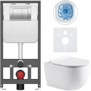 CERANO - Kompletný WC set Basic/Felci - biela lesklá - WC tlačidlo Maxio/Strieborná - závesné - predstenová inštalácia - 53x37 CER-8050BD86088 vyobraziť