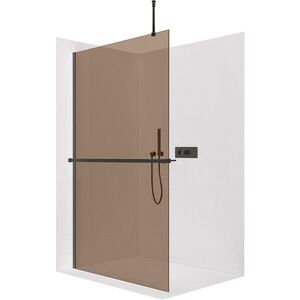 CERANO - Sprchová zástena Walk-in Onyx Top Round Ľ/P - 8 mm - okrúhla vzpera + polička/držiak na uteráky - čierna matná, bronzové sklo - 90x200 CER-690121 vyobraziť