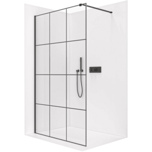 CERANO - Sprchová zástena Walk-in Onyx Cube Ľ/P - 8 mm - hranatá vzpera - čierna matná, industriálne sklo - 150x200 CER-8050BD482 vyobraziť
