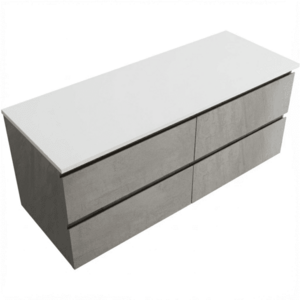 CERANO - Kúpeľňová skrinka Carole - betónovo šedá + doska pod umývadlo z lit. mramoru Elanys - 12 mm - biela matná - 120x49, 2x46 CER-8050BD85511 vyobraziť
