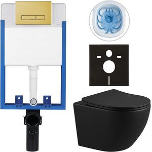CERANO - Kompletný podomietkový WC set Lite/Cesso - čierna matná - WC tlačidlo Slim, zlatá - na zamurovanie - 49x36 CER-611740 vyobraziť