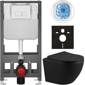 CERANO - Kompletný WC set Basic/Cesso - čierna matná - WC tlačidlo Modulo/Biela - voľne stojaca - predstenová inštalácia - 49x36 CER-8050BD86362 vyobraziť