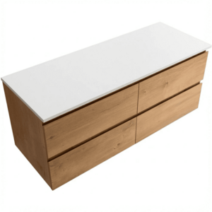 CERANO - Kúpeľňová skrinka Carole - dub medový + doska pod umývadlo z lit. mramoru Elanys - 12 mm - biela matná - 140x49, 2x46 CER-8050BD85520 vyobraziť